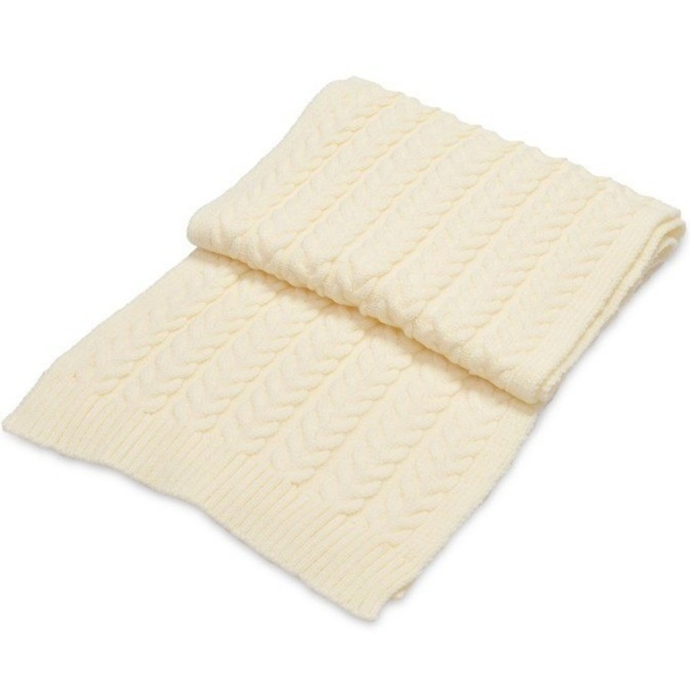 Aqua Women Scarf OS Cream Cable Knit Winter Ribbed Trim Cozy Wrap Luxury NWT